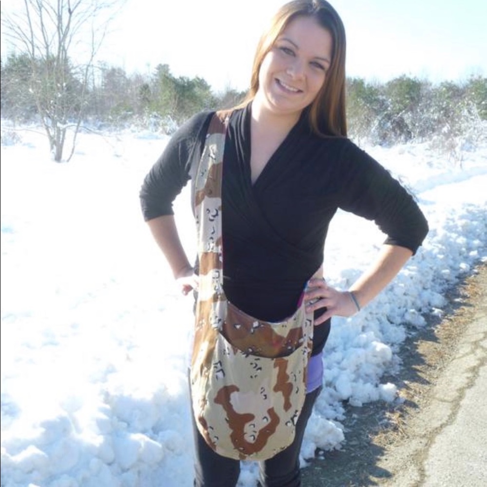 Handmade reversible camo slouchy hobo bag